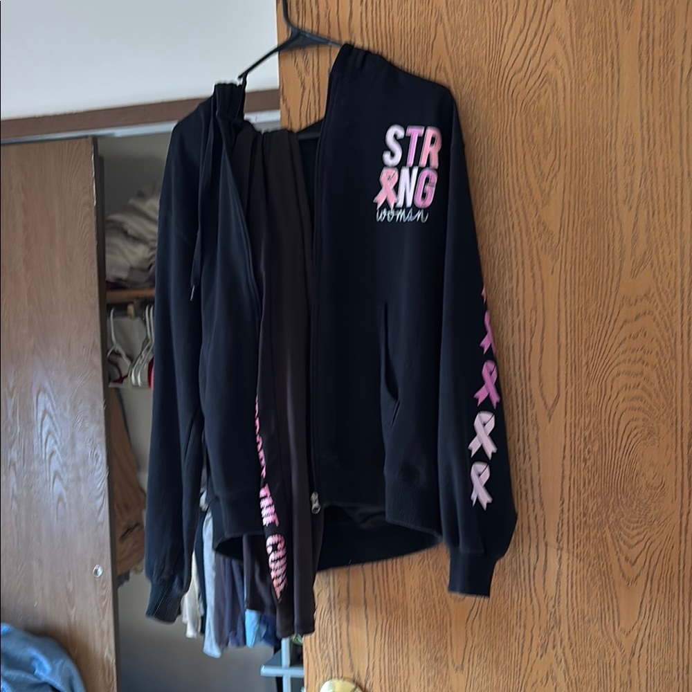 Black Hoodie with Pink Strong Woman Design